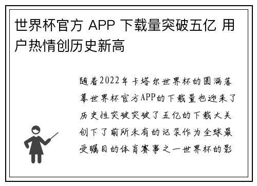 世界杯官方 APP 下载量突破五亿 用户热情创历史新高 世界杯官方 APP 下载量突破五亿 用户热情创历史新高