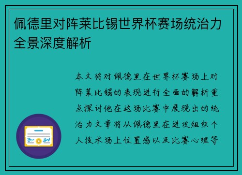 佩德里对阵莱比锡世界杯赛场统治力全景深度解析